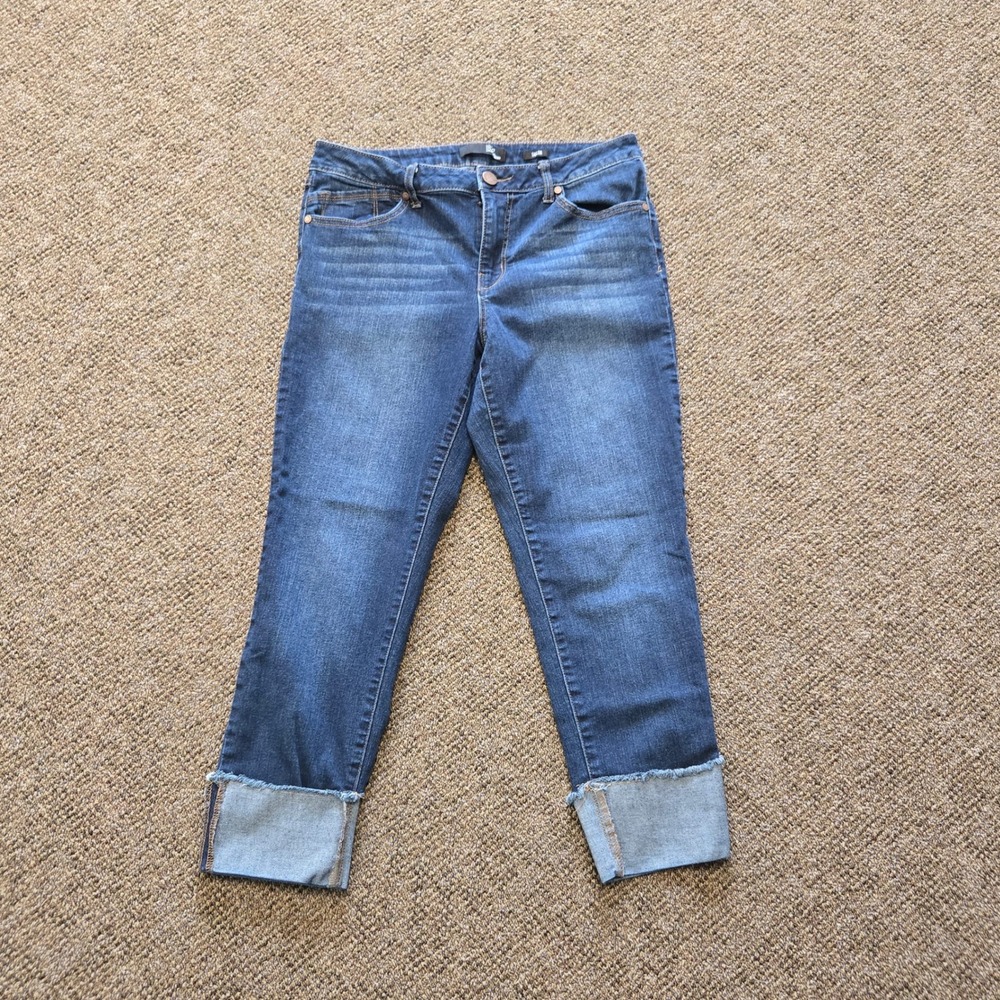 1822 Denim Taylor Ankle Jeans Dark Wash Raw Edge Cuff Cropped Slim Mid - Picture 3 of 12